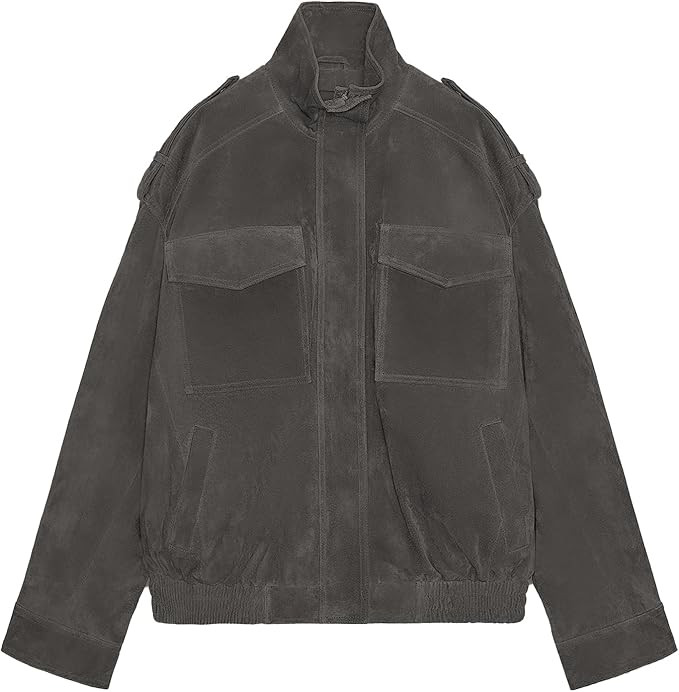 Womens Faux Suede Leather Jackets Zipper Lapel Long Sleeve Bomber Jackets Oversized Blazer Going ... | Amazon (US)