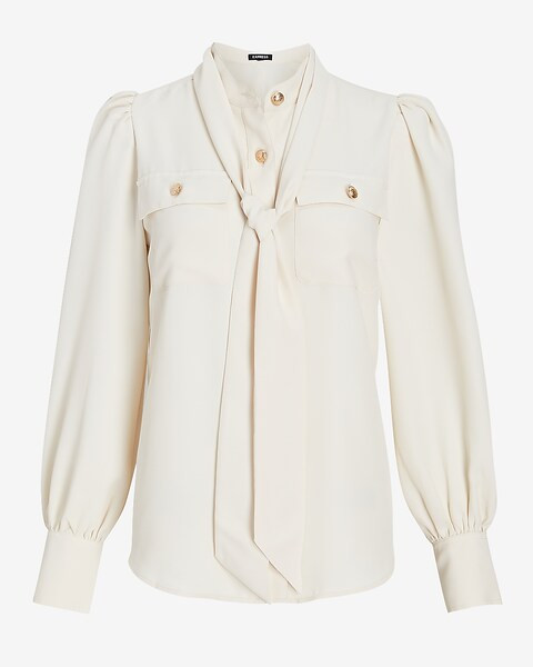 Relaxed Balloon Sleeve Novelty Button Tie Neck Portofino Shirt | Express