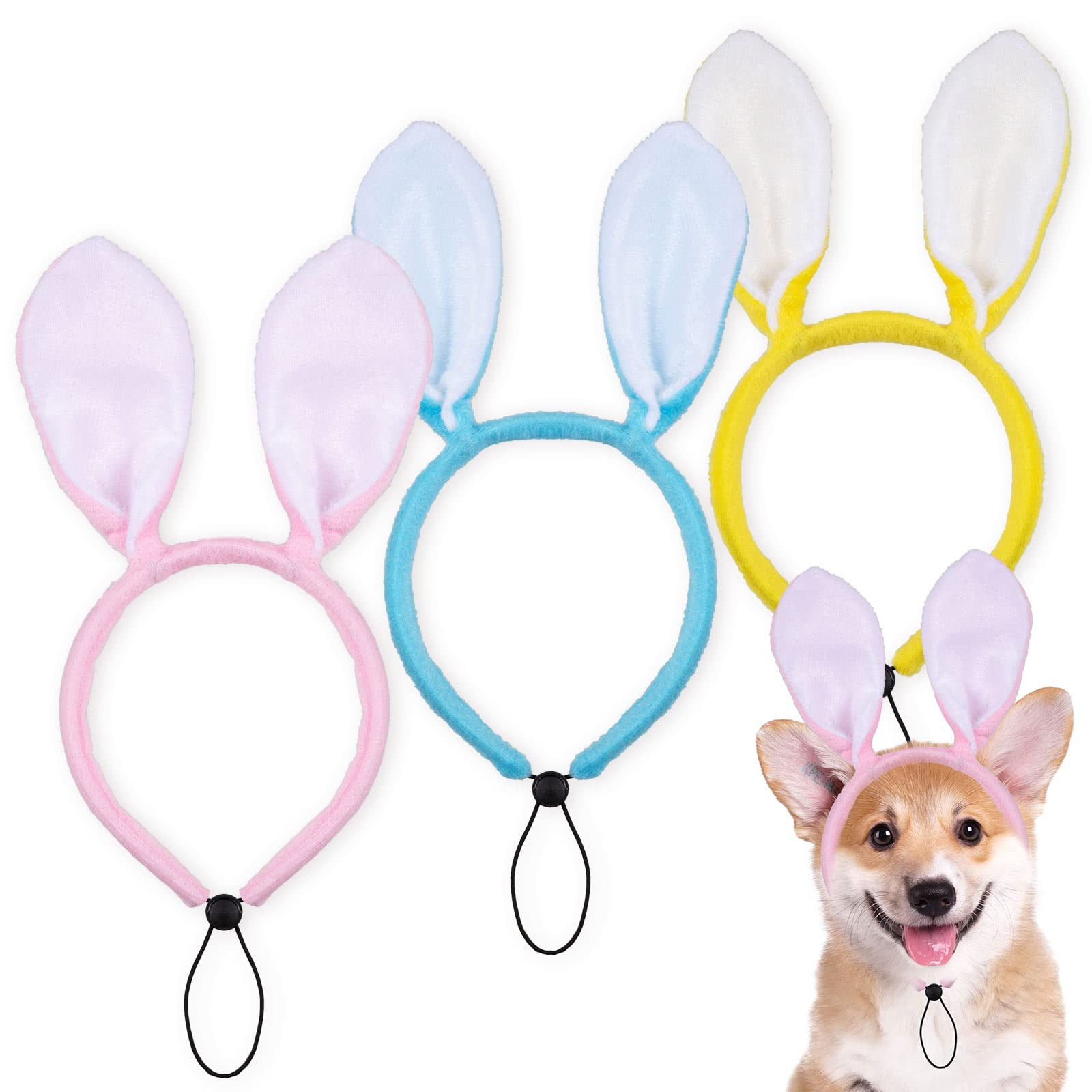 Whaline 3 Pack Easter Dog Headbands Easter Bunny Rabbit Ear Headwear Candy Colors Hair Band Adjus... | Amazon (US)