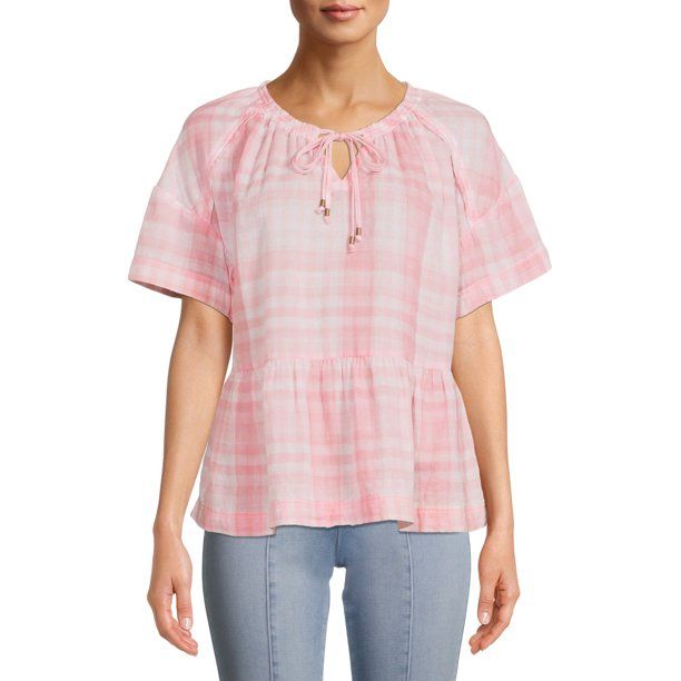 Time and Tru Women's Short Sleeve Double Cloth Peplum Top | Walmart (US)