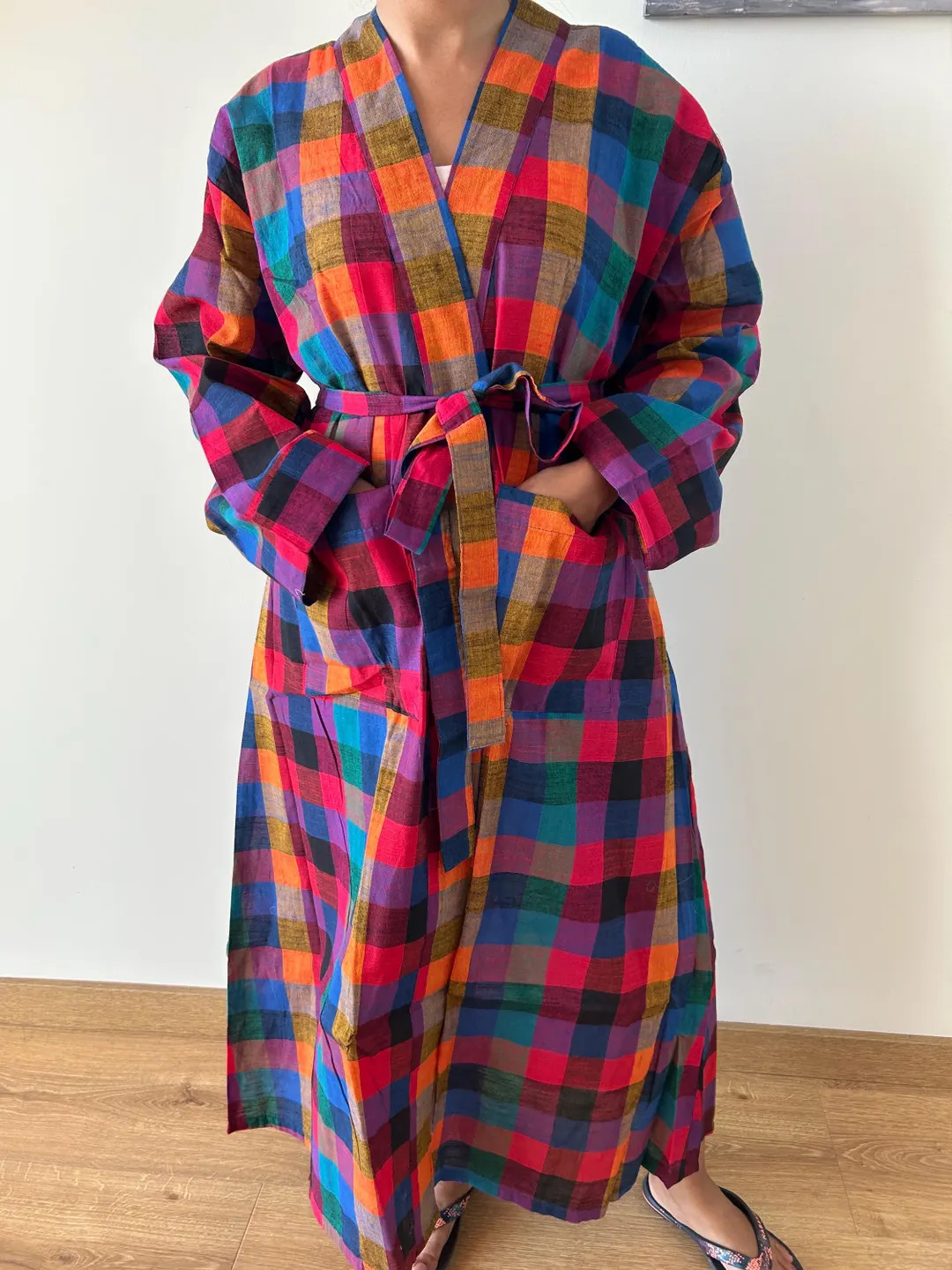 Handwoven Cotton Robe: Unisex Plaid Kimono Loungewear | Etsy (US)