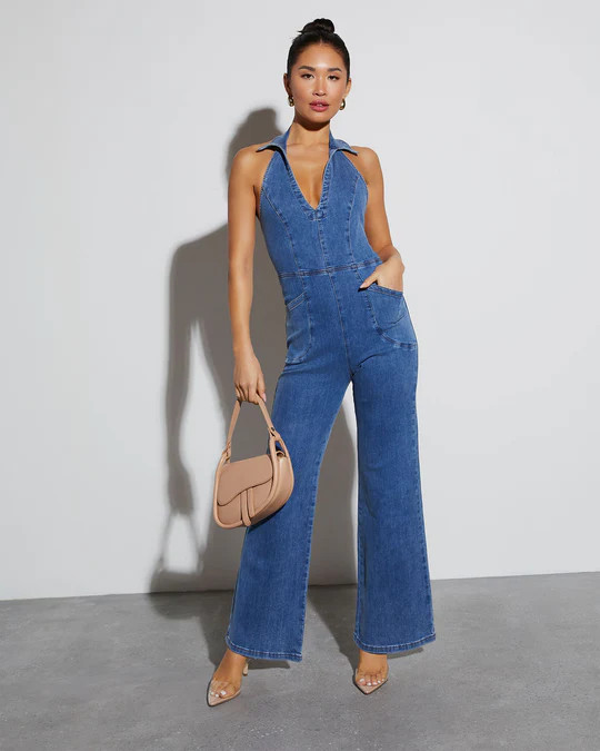 Ali Halter Denim Jumpsuit | VICI