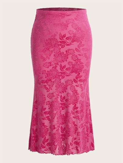 SHEIN ICON Plus Floral Jacquard Mermaid Hem Skirt | SHEIN