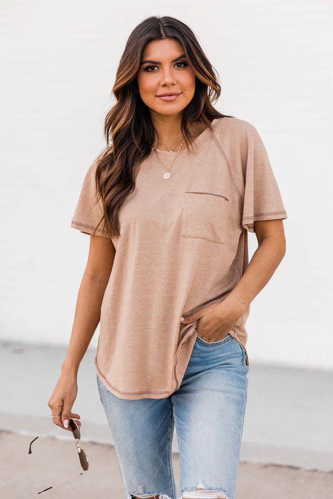 Lively Spirit Oatmeal Scoopneck Pocket Tee | Pink Lily
