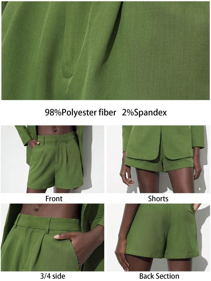 Maija Women's Green High Waisted Shorts With Pockets, Versatile Casual Business Wear Design Old M... | SHEIN