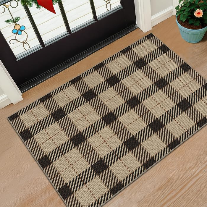JTJ Easy Jute 2x3 Entryway Rug, Washable Non Slip Black & Beige Plaid | Amazon (US)
