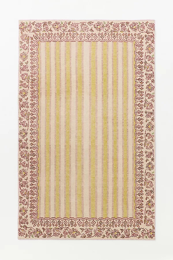Lilia Hand-Knotted Wool Striped Floral Border Rug | Anthropologie (US)