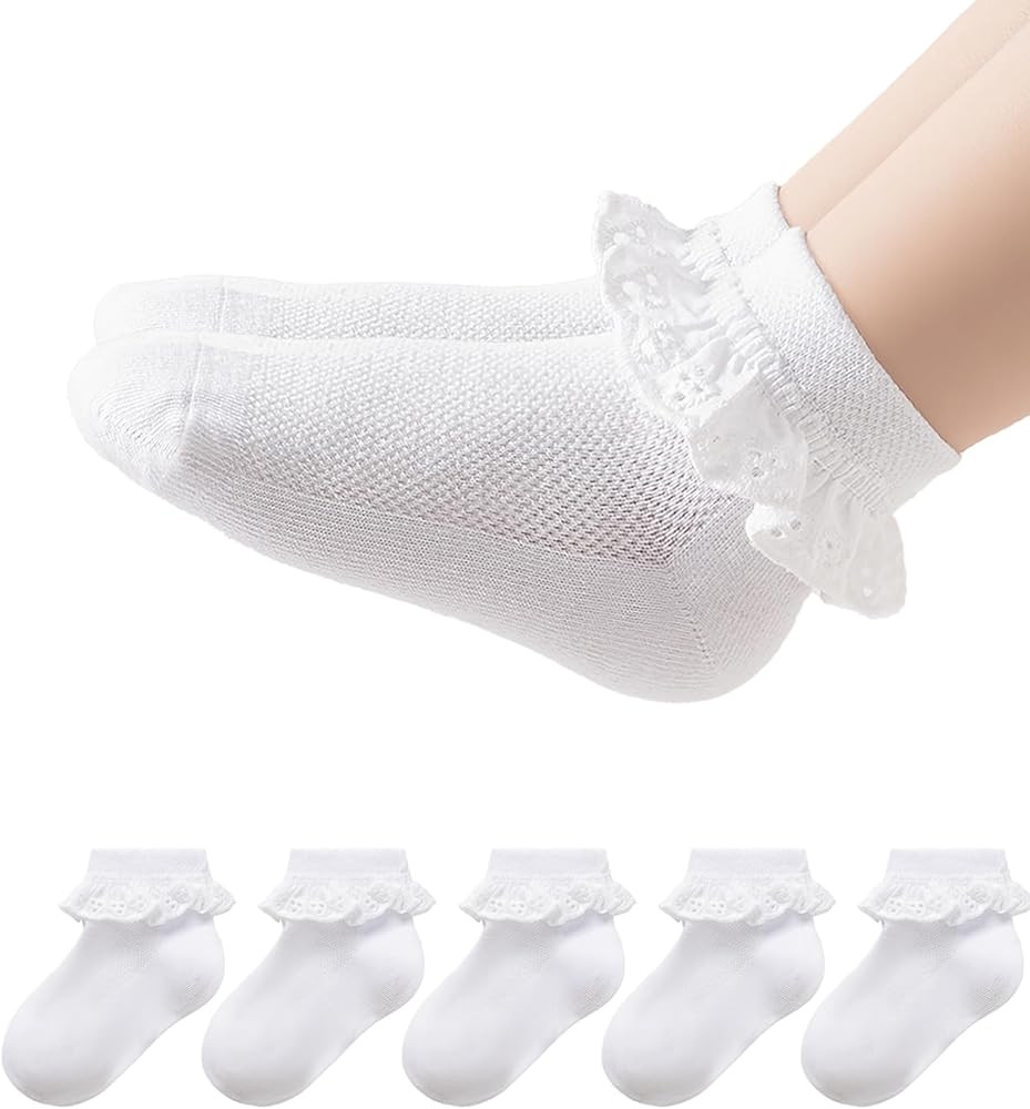 2-8Y Toddler Little Girls Cute White Ruffle Socks Dress Lace Frilly Ankle Cotton School Socks | Amazon (US)