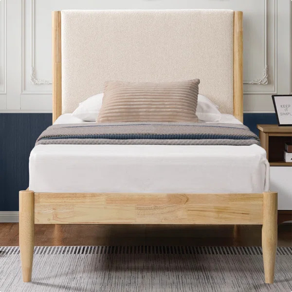 Beiler Solid Wood Upholstered Headboard Boucle Bed Frame | Wayfair North America