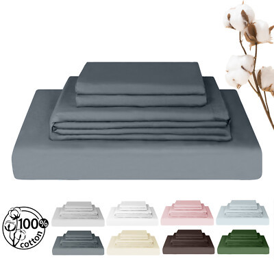 Premium 100% Cotton Sheet Set Luxury Fitted Flat Sheet Pillowcase S/KS/D/Q/K Bed  | eBay Australi... | eBay AU