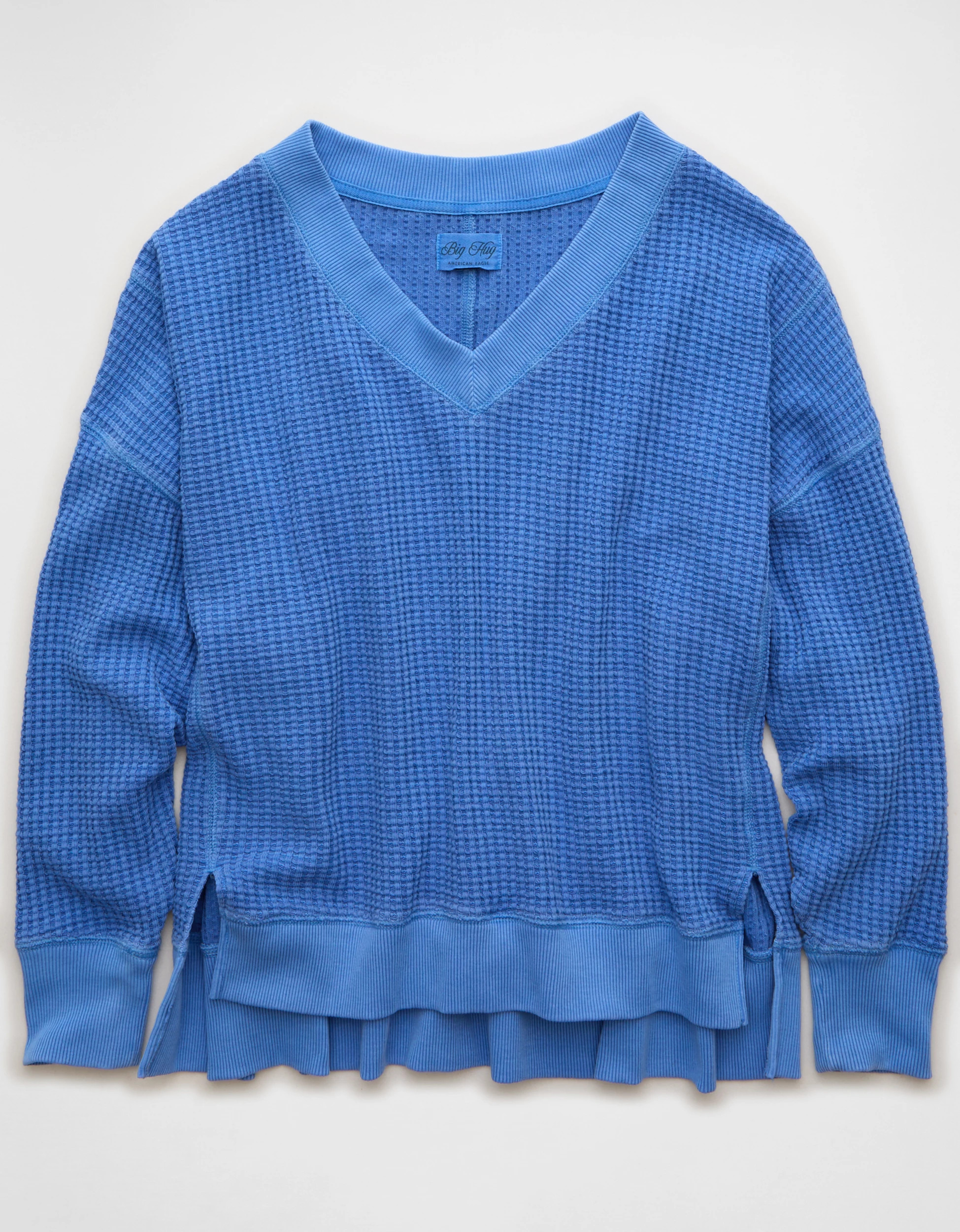 AE Big Hug V-Neck Waffle Sweatshirt | American Eagle Outfitters (US & CA)