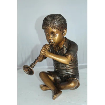 Boy with Flute fountain bronze statue - Size: 7"L x 11"W x 14"H. | Wayfair North America