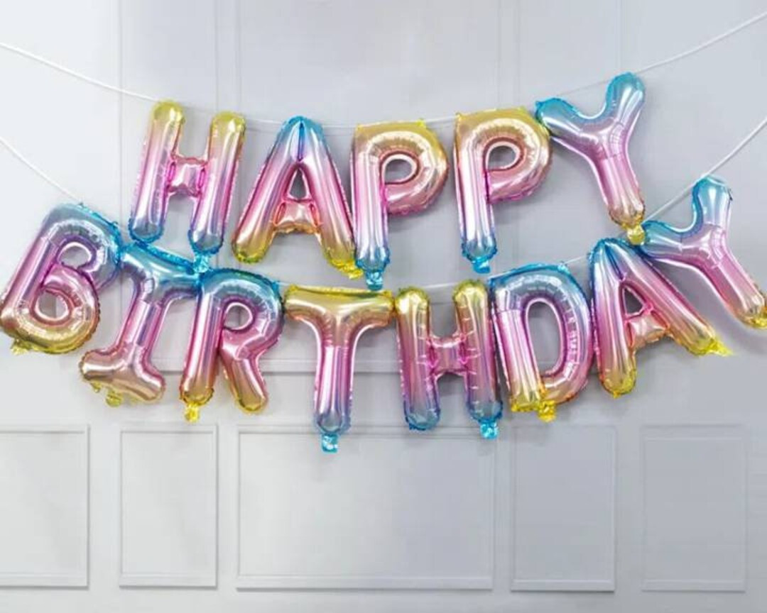 16in rainbow happy birthday banner happy birthday balloons pastel colors happy birthday banner | Etsy (US)