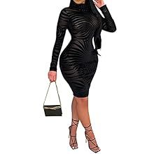 Uni Clau Women's Sexy See Through Deep V Neck Patchwork Dress Sheer Mesh Split Slim Bodycon Dress... | Amazon (US)