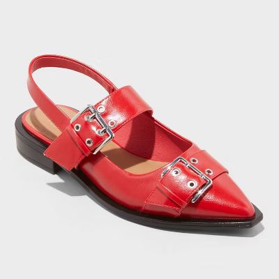 Women's Peyton Double Buckle Slingback Flats with Memory Foam Insole - Wild Fable™ | Target