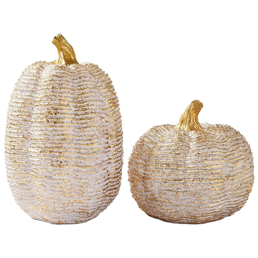 DN DECONATION Fall Pumpkin Decorations Table Centerpieces, 2Pcs White & Gold Artificial Pumpkins ... | Amazon (US)