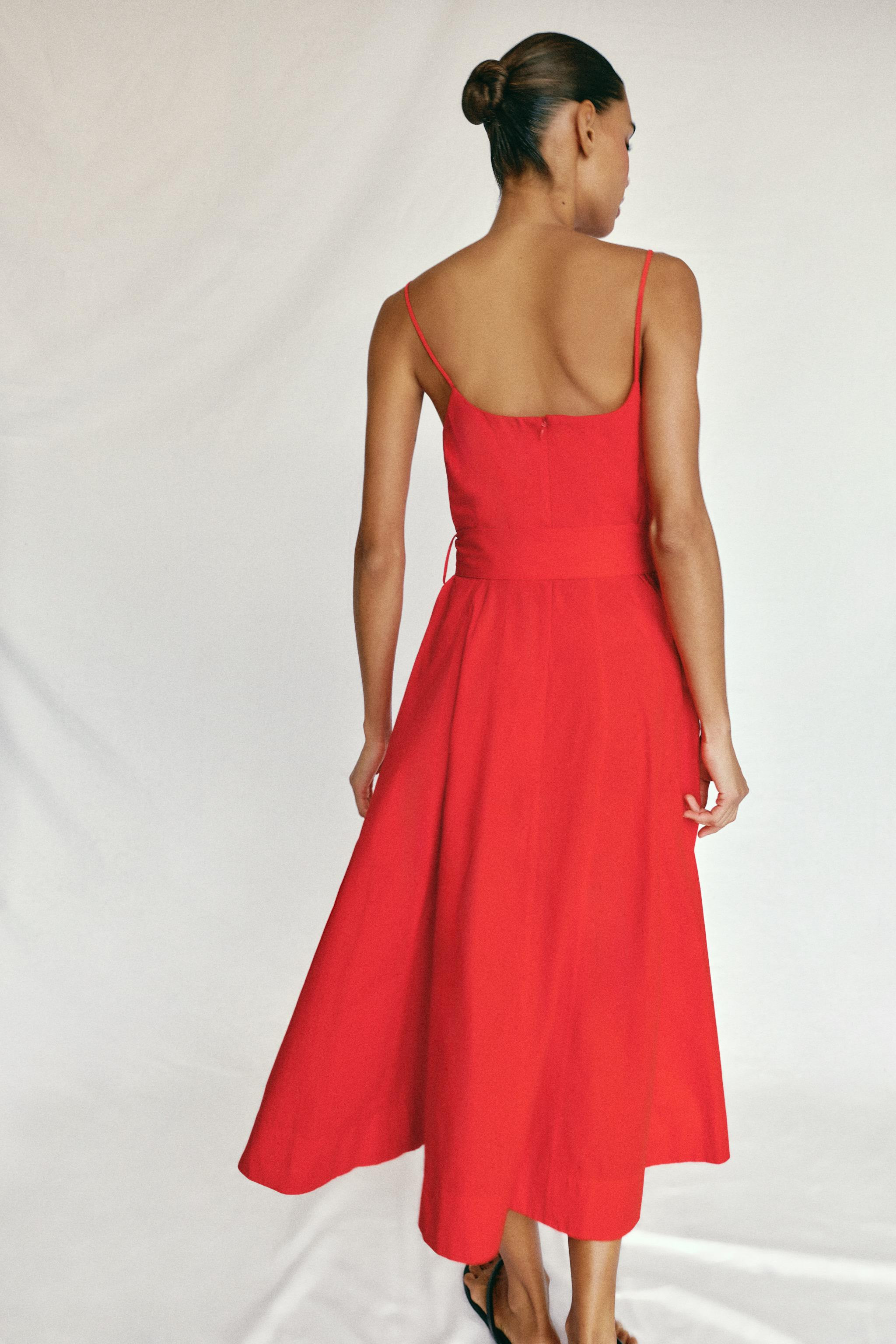 BELTED POPLIN MIDI DRESS | Zara US