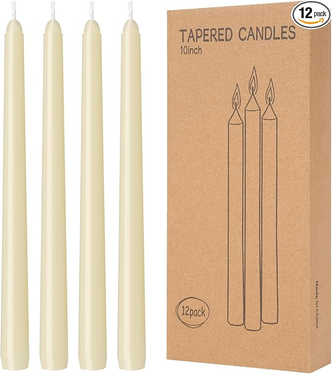 12 Pack Ivory Taper Candles 10 inch - Taper Candles Dripless, Smokeless, Unscented - 8 Hours Long... | Amazon (US)