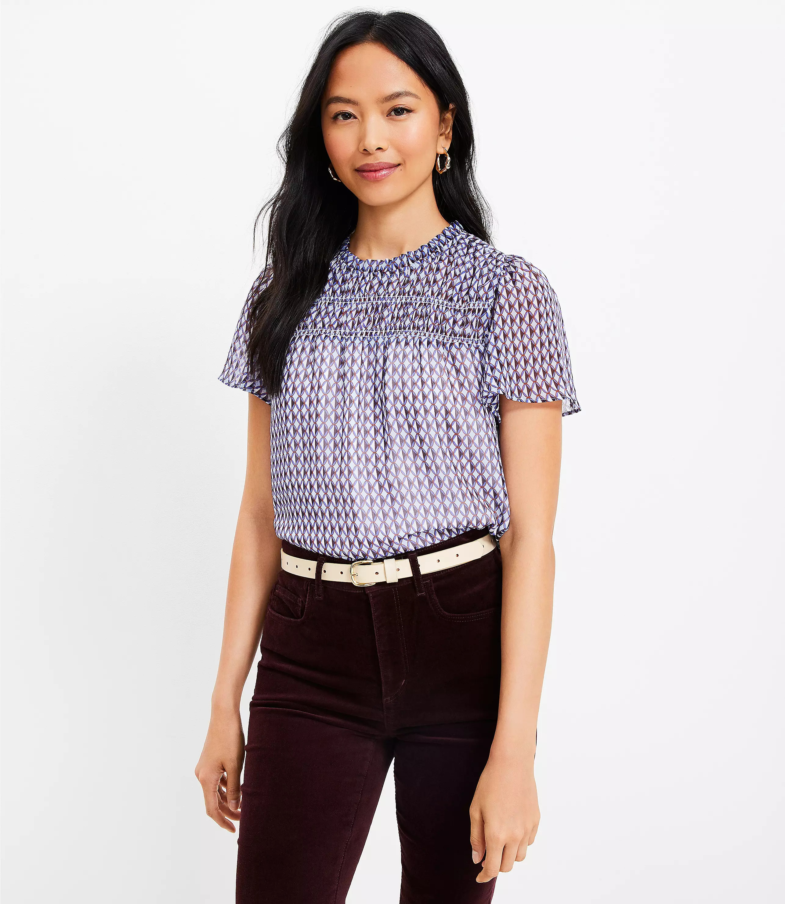 Geo Shirred Yoke Top | LOFT