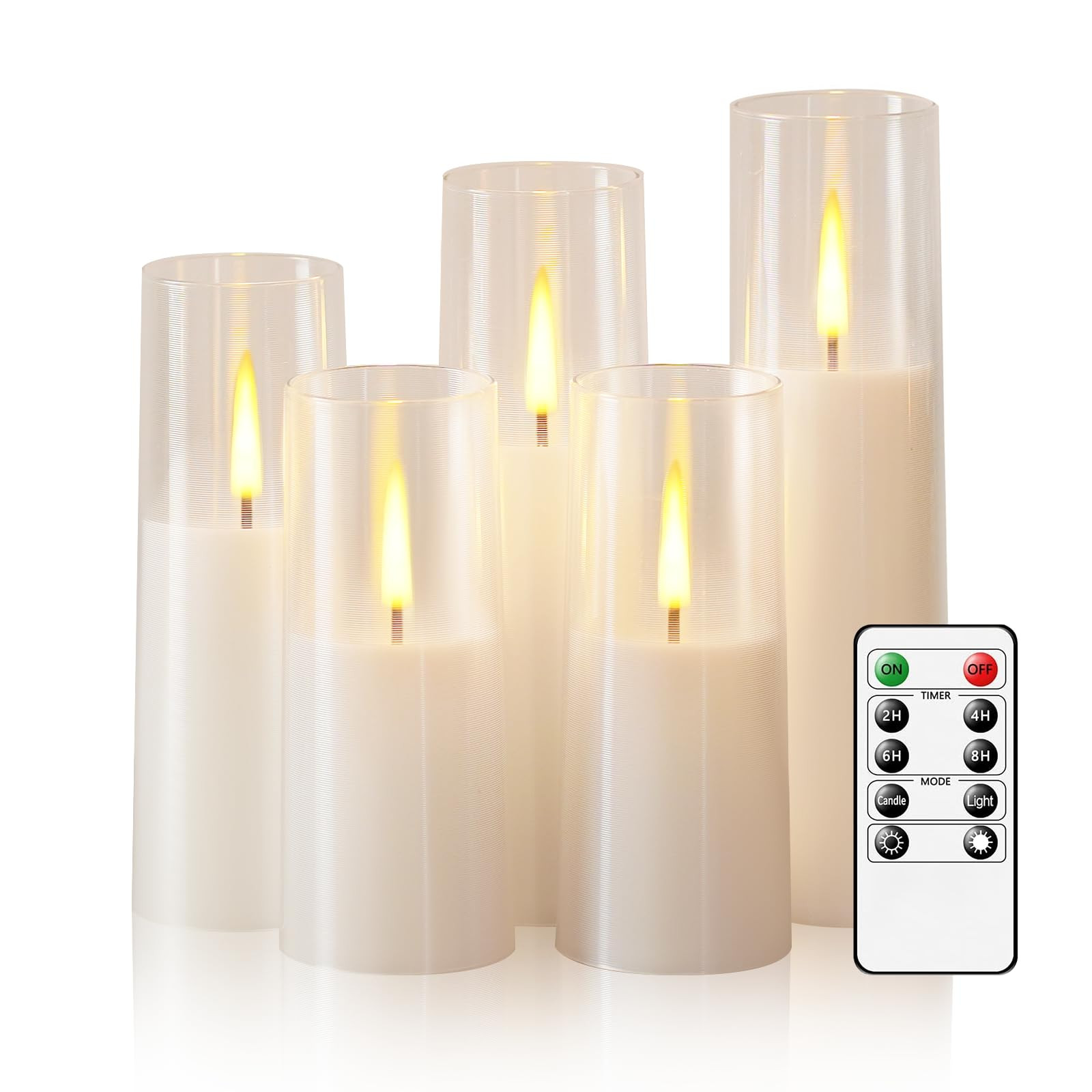 Flameless LED Candles, Upgraded Realistic 5 Pcs Flickering Flame Pillar Candles, Battery Operated... | Amazon (US)