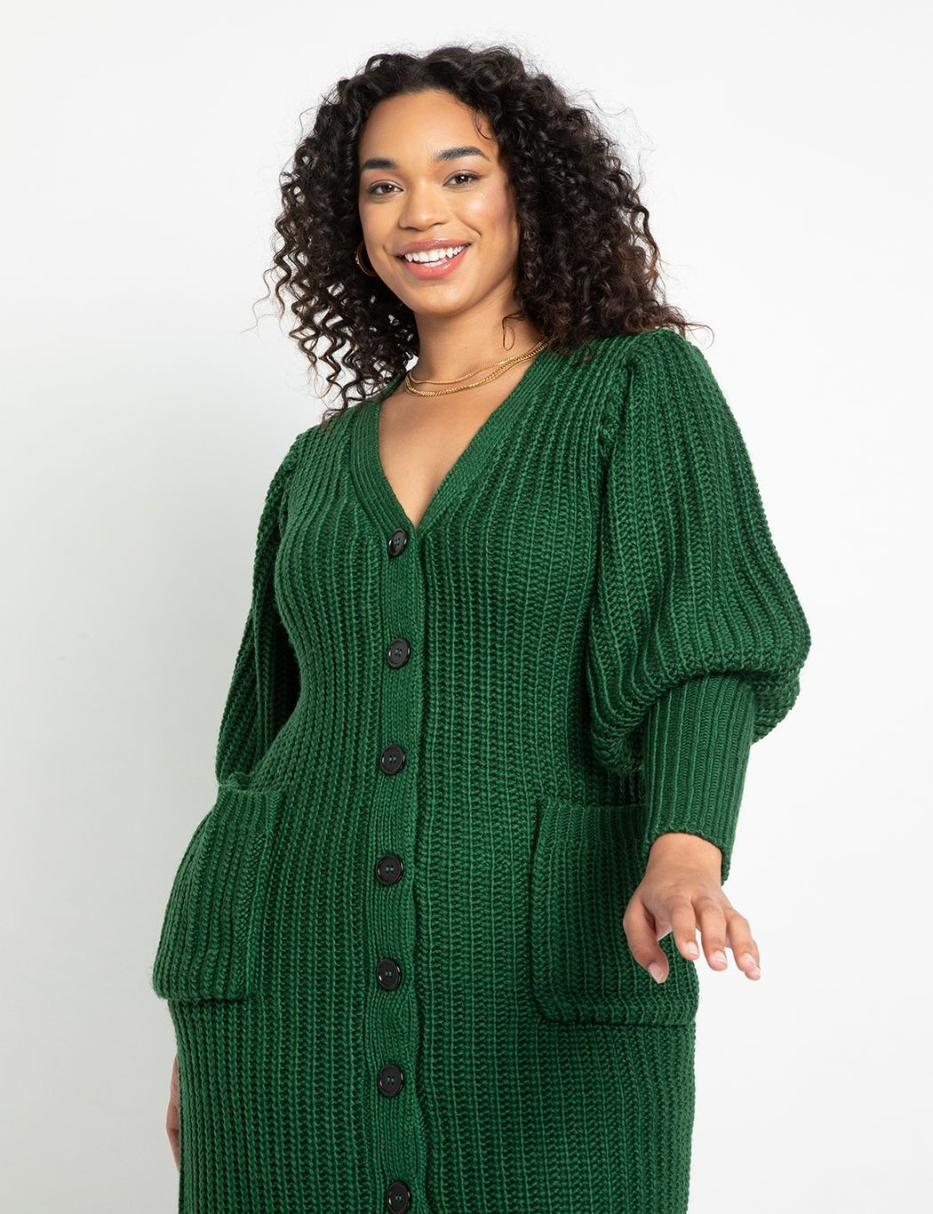Puff Sleeve Cardigan Sweater Dress | Eloquii