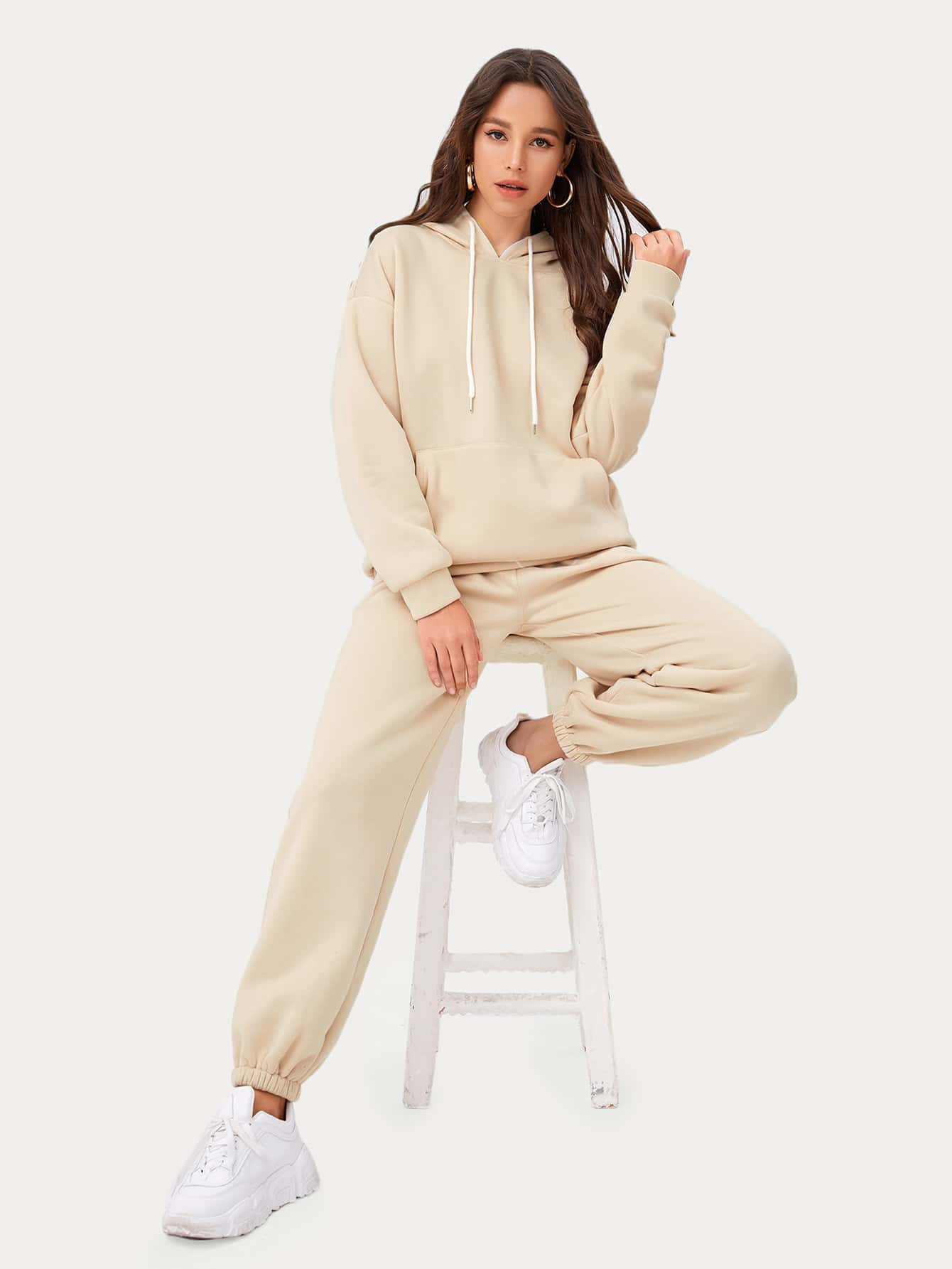 Drop Shoulder Pouch Pocket Drawstring Hoodie & Sweatpants Set | SHEIN