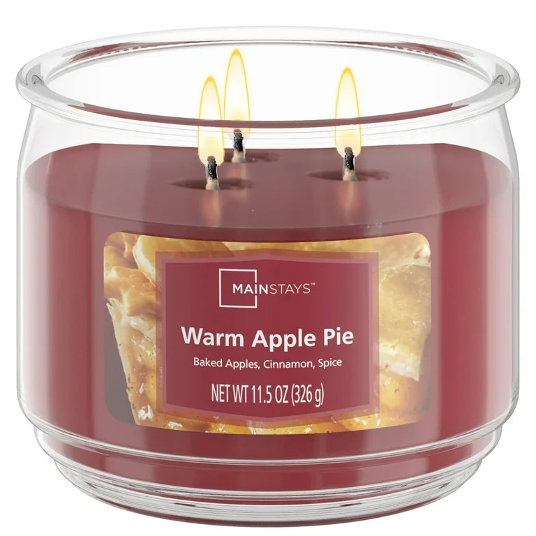 Mainstays 3-Wick Glass Jar Scented Jar Candle, Warm Apple Pie, 11.5oz. | Walmart (US)