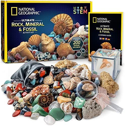 NATIONAL GEOGRAPHIC Rocks & Fossils Kit – 200+ Piece Set Includes Geodes, Real Fossils, Rose Qu... | Amazon (US)