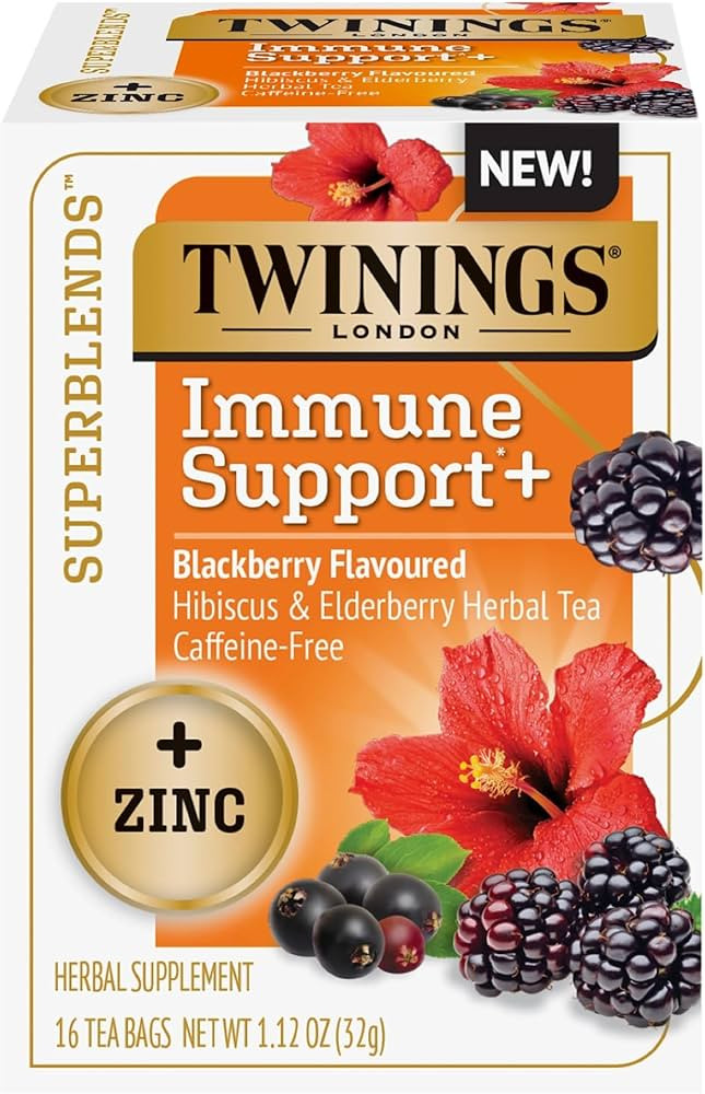 Twinings Superblends Immune Support+ Zinc Blackberry Flavoured Hibiscus & Elderberry Herbal, Caff... | Amazon (US)