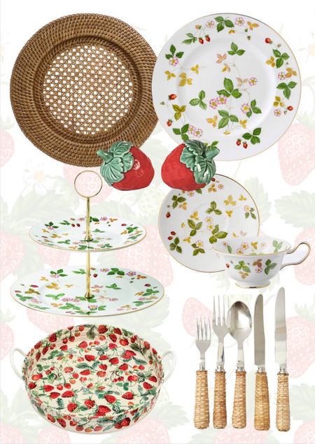 Elements for a strawberry themed table setting with Wicker Rattan and Wedgewood 🍓 

#LTKhome
