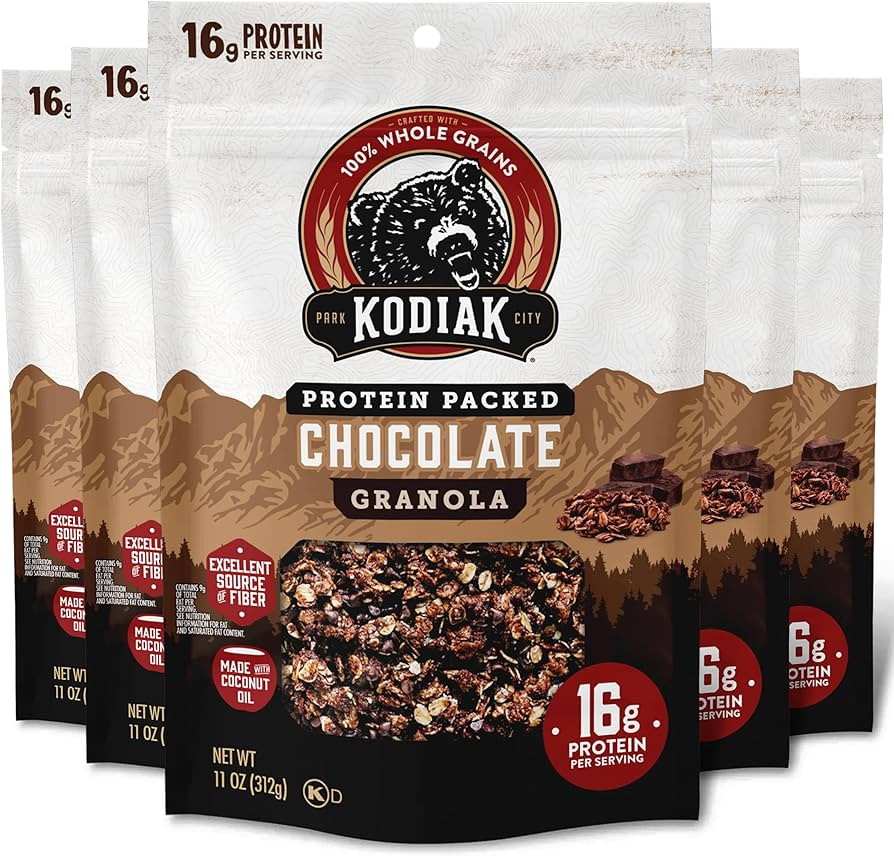Kodiak Cakes Granola Pouch, Chocolate, High Protein, 100% Whole Grains (Pack of 5 pouches) | Amazon (US)