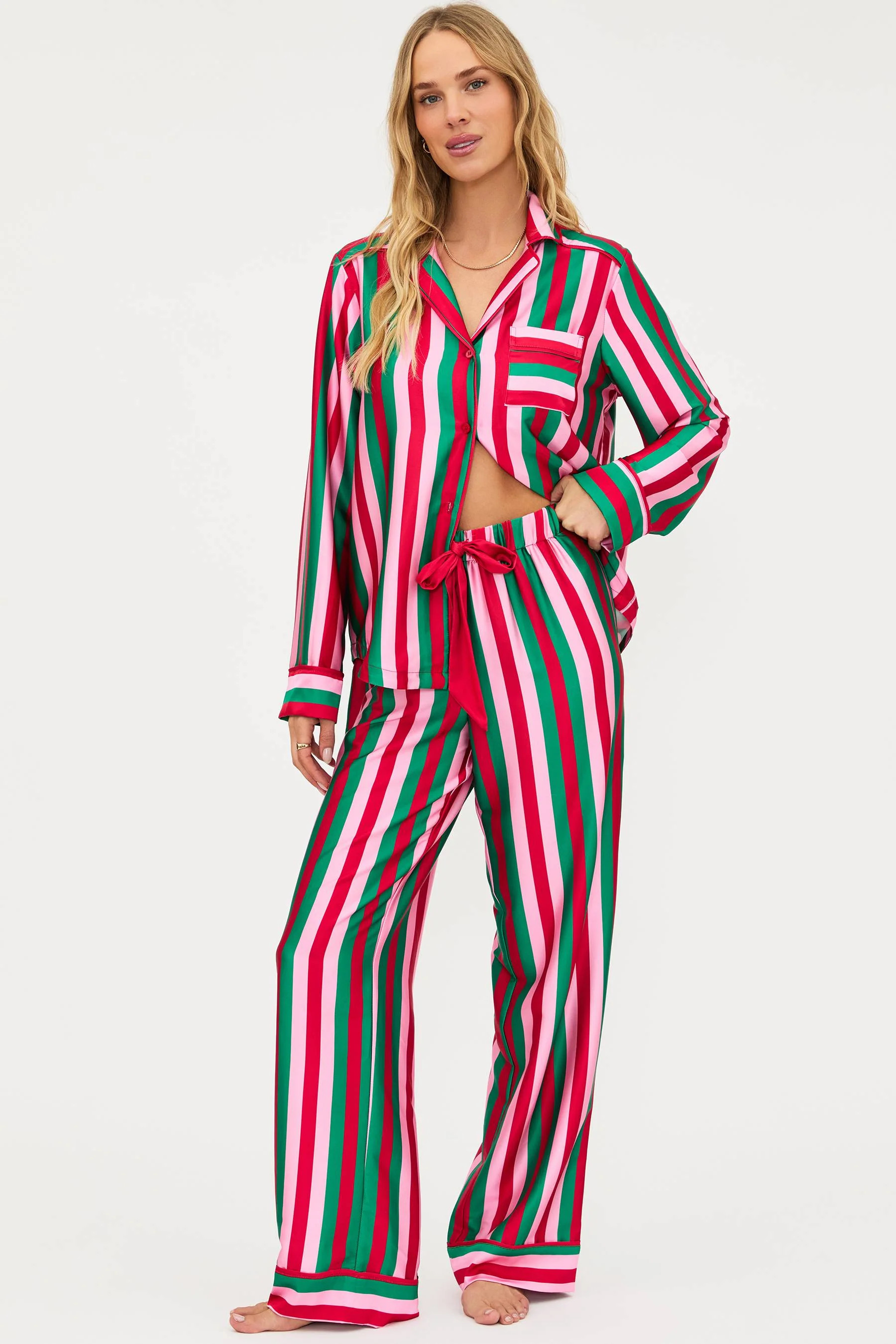 Livy Top & Connie Pant Set Ruby Stripe | Holiday Pajamas | Beach Riot | Beach Riot