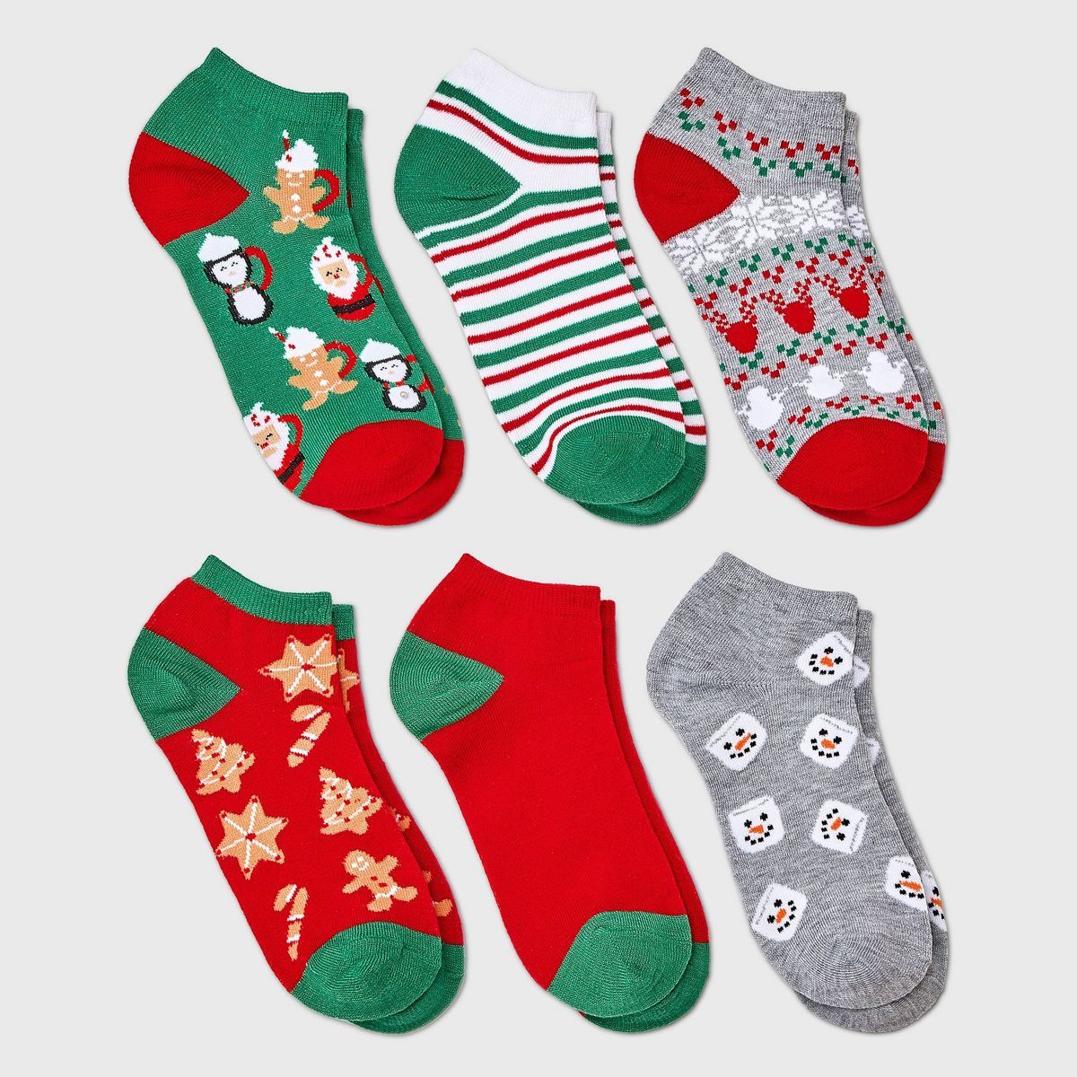 Women's Sweet Treats Holiday 6pk Low Cut Socks - Wondershop™ Green/Red/Gray 4-10 | Target