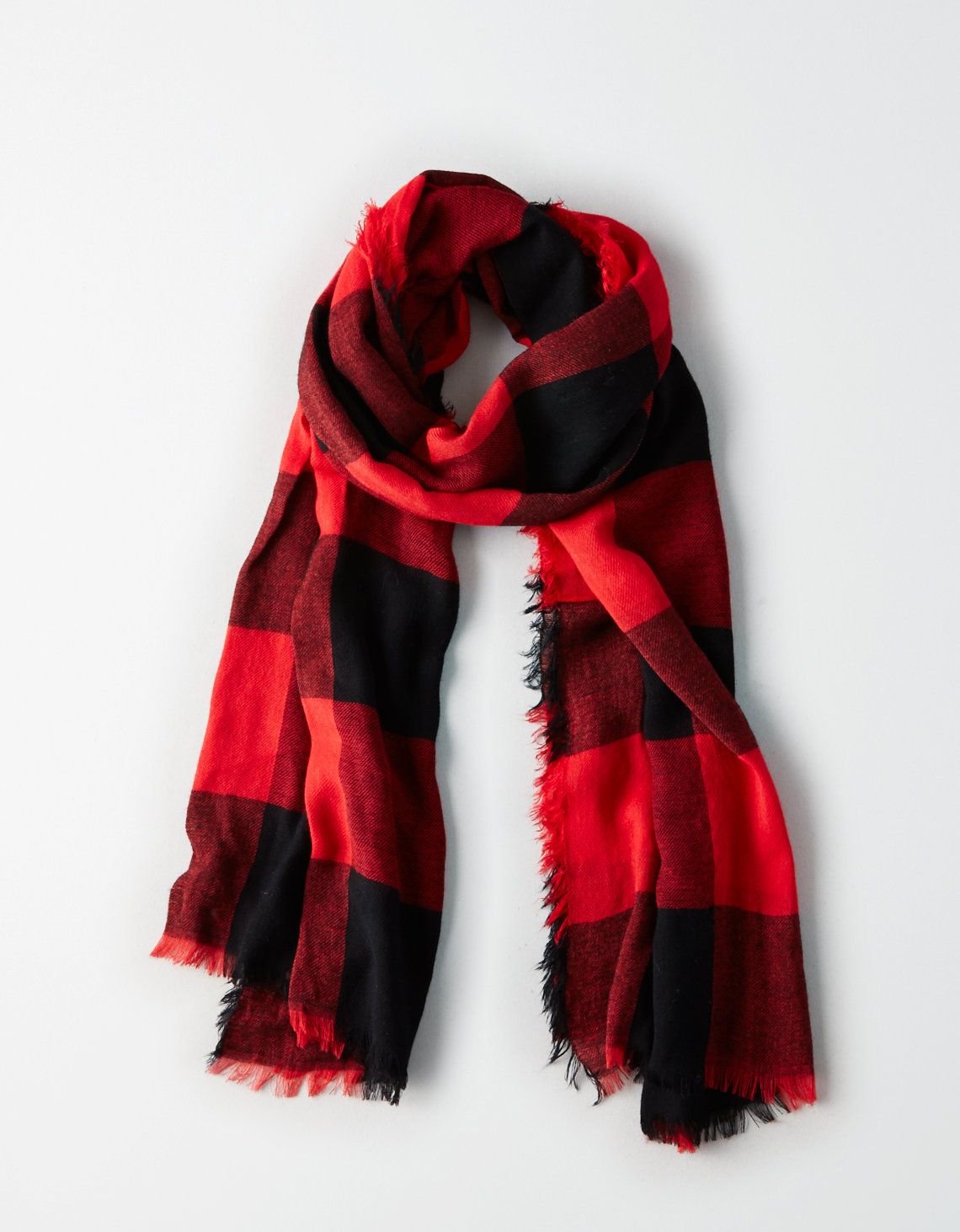 AEO Lightweight Buffalo Plaid Scarf, Red | American Eagle Outfitters (US & CA)