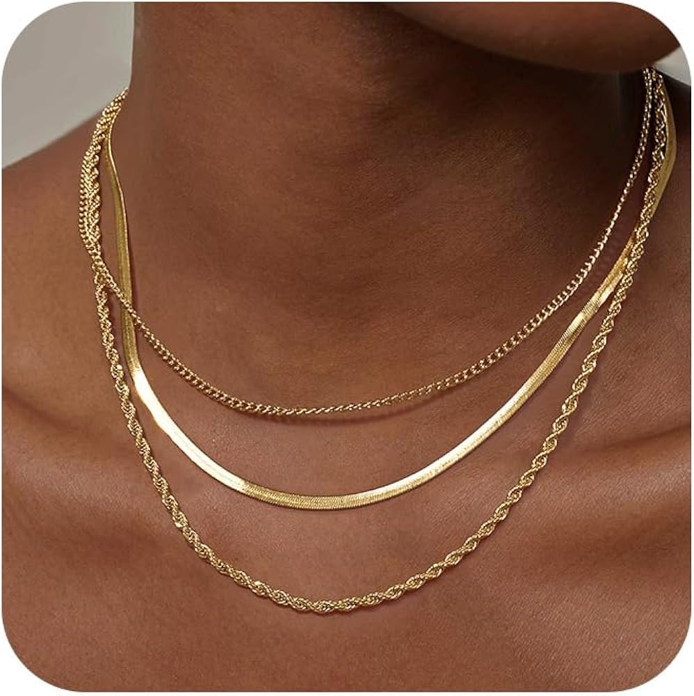 Freekiss Herringbone Necklace for Women,Dainty Gold Necklace,14k Gold Plated Snake,Gold Chain Cho... | Amazon (US)