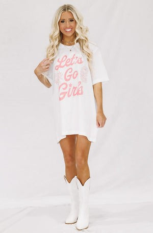 Let's Go Girls Oversized Tee/Dress - Pink and White | Hazel and Olive
