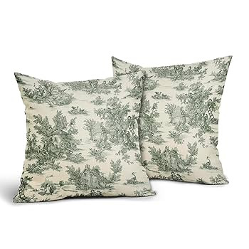 aportt French Country Pillow Covers Set of 2 22x22 Inch Vintage Toile Green Cotton Linen Polyeste... | Amazon (US)
