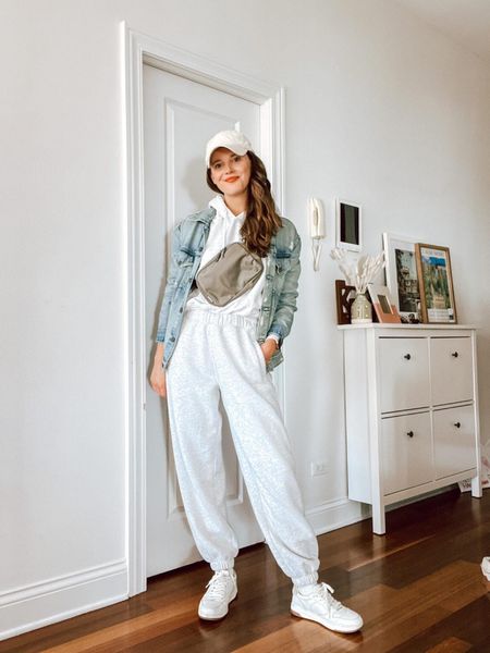 Sweatshirt (on sale!) and sweatpants TTS, sneakers TTS (my favorite all weather white sneaks, 25% off if you sign up for Madewell’s email!)  Lulu’s new bigger belt bag is also 💯 JESSKEYS15 for a discount on my jean jacket! 

Fall outfits, athleisure, sneakers, lounge outfit, sweat set 

#LTKitbag #LTKsalealert #LTKfindsunder100