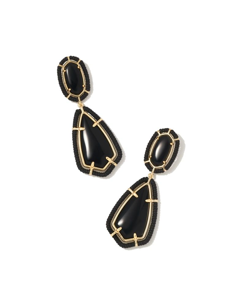 Threaded Gold Camry Statement Earrings in Black Agate | Kendra Scott