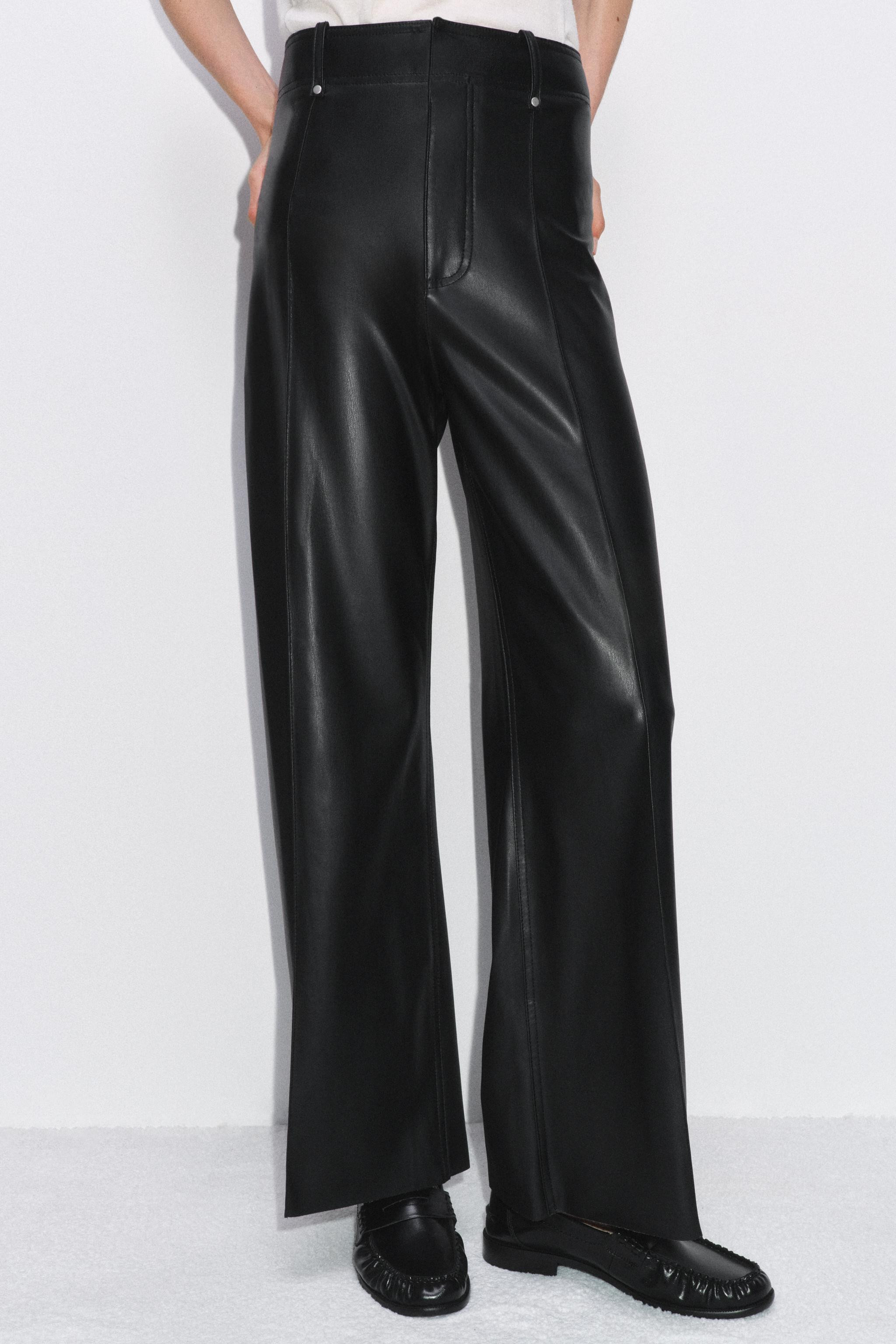 ZW COLLECTION FAUX LEATHER TAILORED WIDE LEG PANTS | Zara US