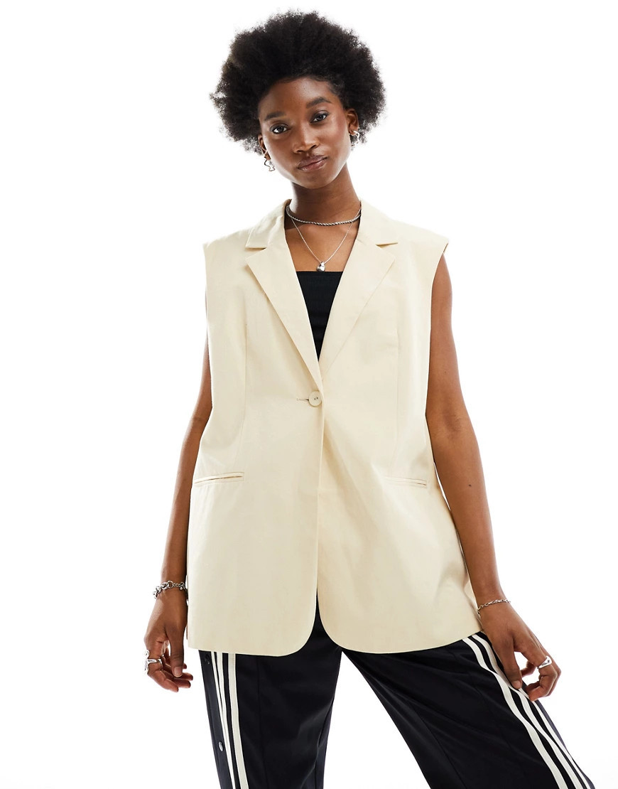 ASOS DESIGN sleeveless tailored linen blend blazer in buttermilk-Yellow | ASOS (Global)