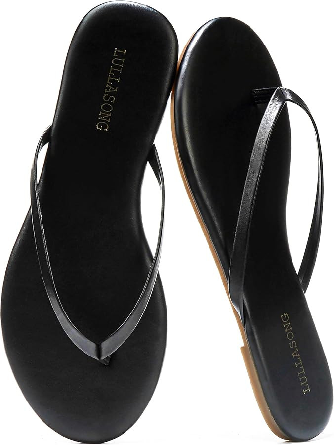 Flip Flops For Women Comfortable Round Toe Beach Sandals Thong Strap Slides Slip On Dressy Flats ... | Amazon (US)