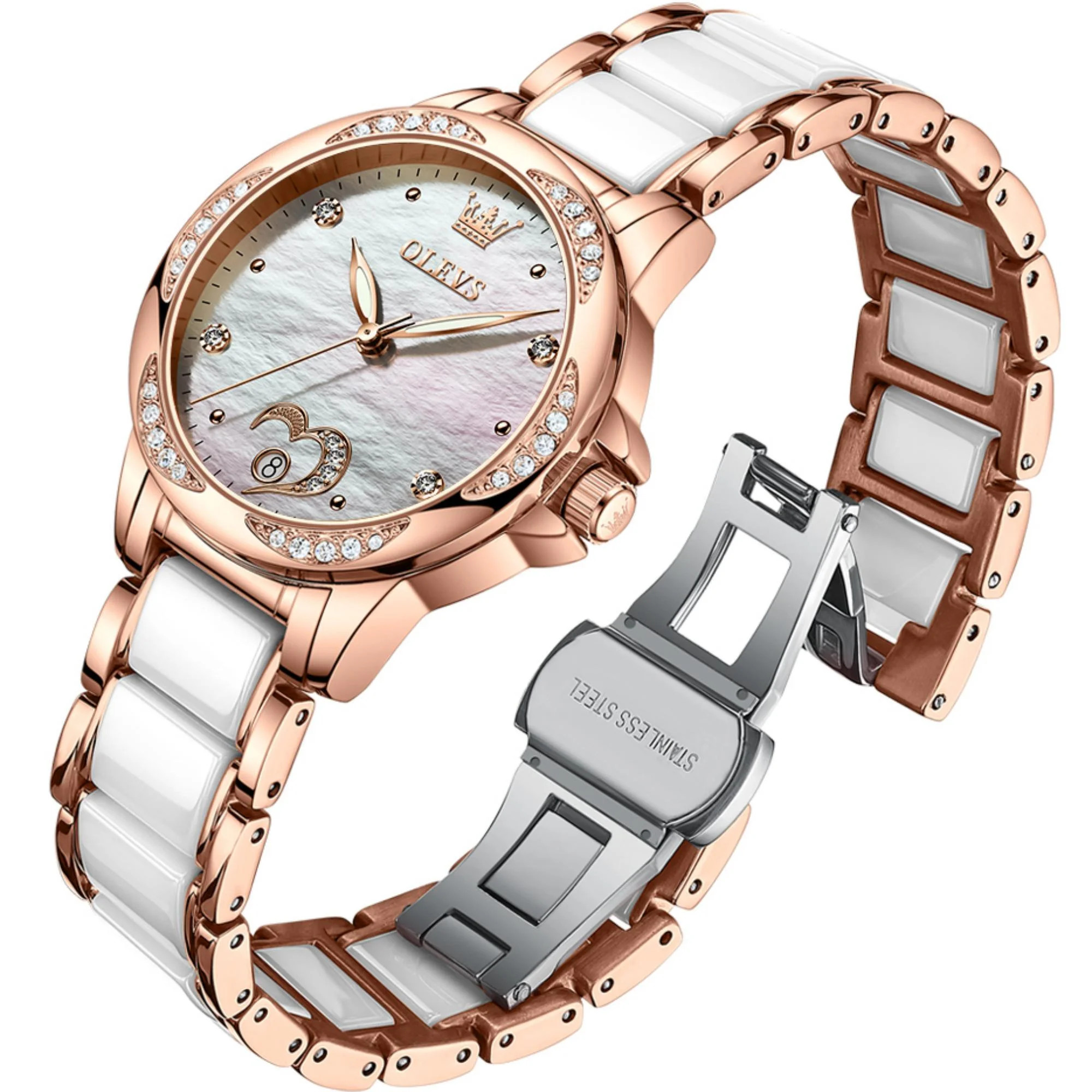 OLEVS Women's Elegant Automatic Watch, Classy Big Face Self Winding Diamond Waterproof Watches Tw... | Walmart (US)