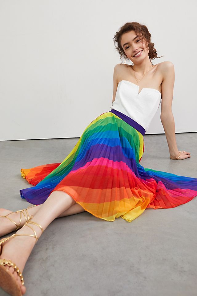 Rainbow Pleated Midi Skirt | Anthropologie (US)