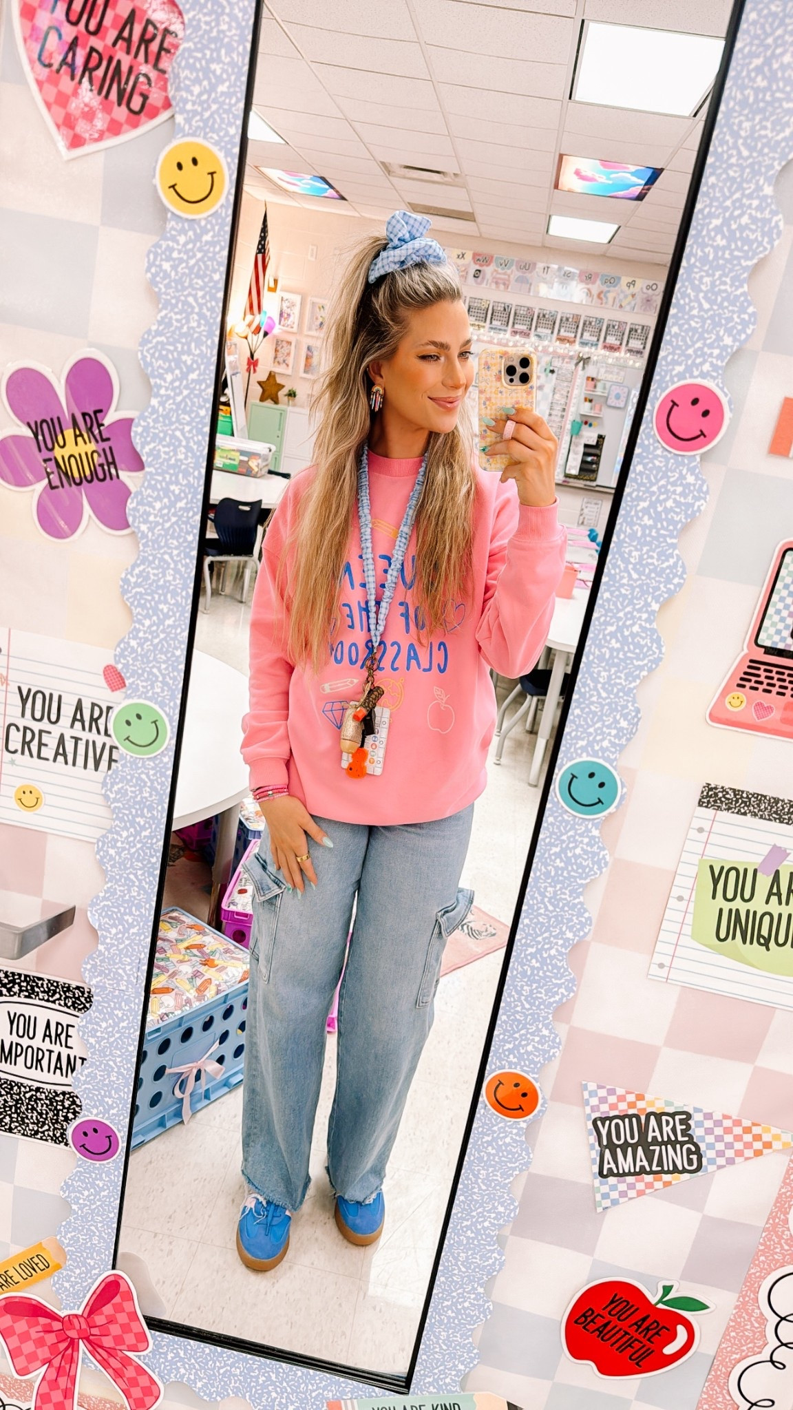 I’m wearing a medium in the sweatshirt 👑💙🎀