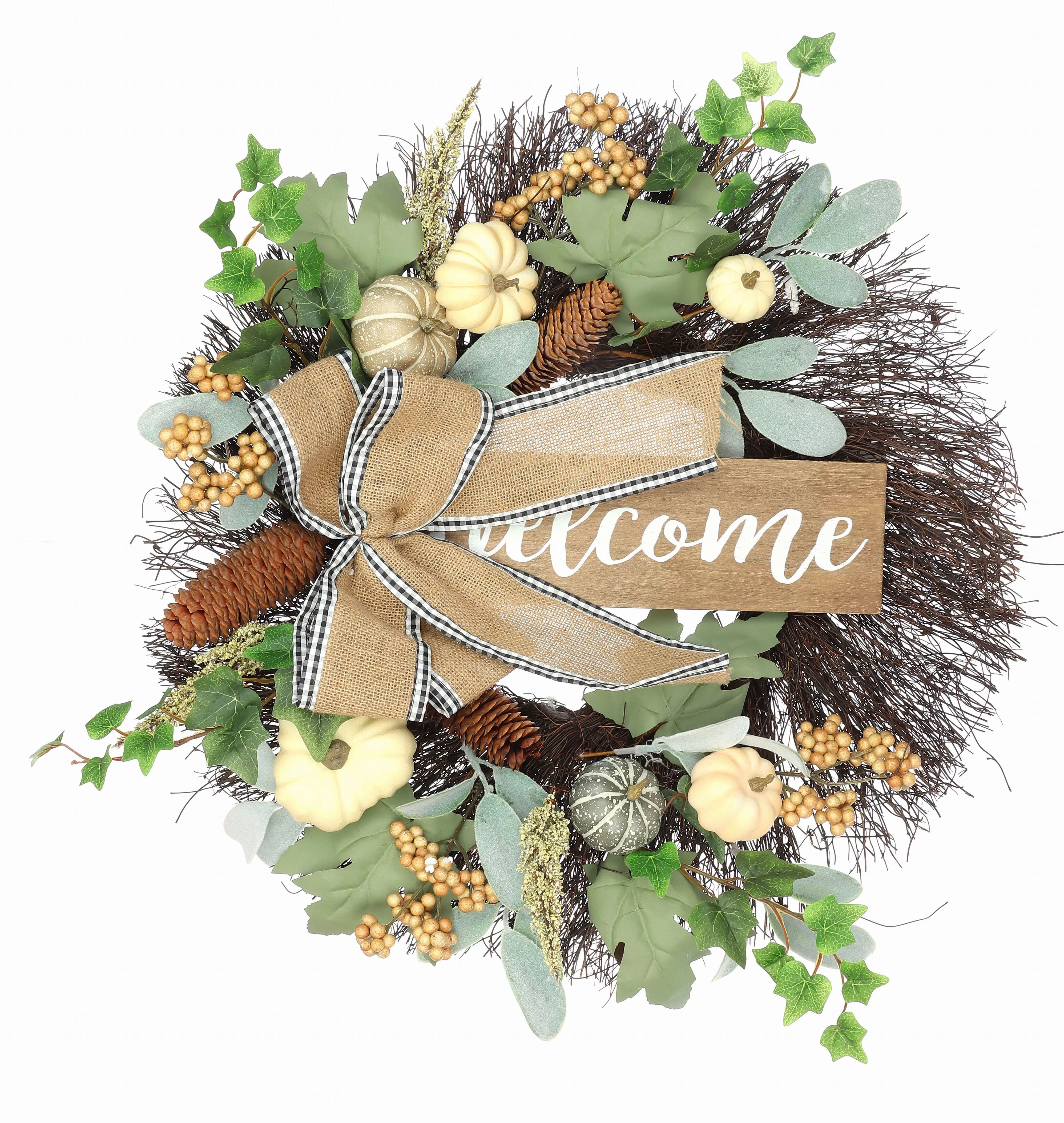 Way To Celebrate Harvest Welcome Wreath with MDF Sign - Walmart.com | Walmart (US)