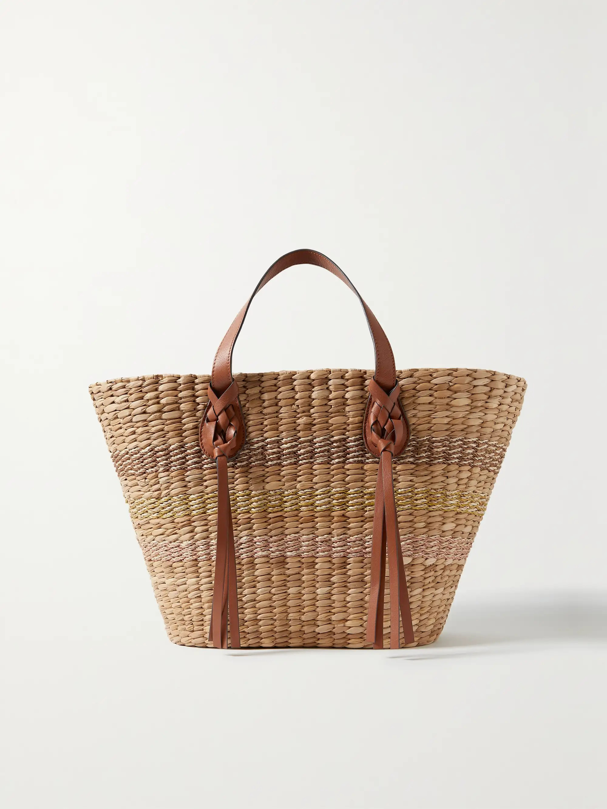 Seaview Day leather-trimmed straw tote | NET-A-PORTER (US)