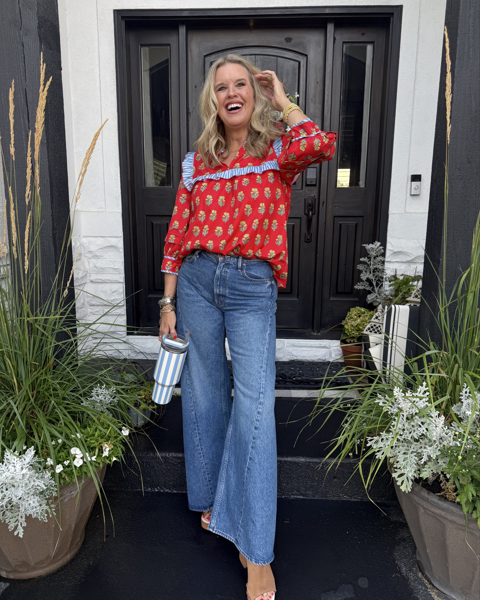 Outfit inspiration 

Amazon for the Win 🏆 

How cute is this floral top with strip ruffle detail and a slightly puffed sleeve? 
It’s Amazon and so affordable
I am in a med 

Jeans a mother denim the twisted Lemonade 
High waisted wide leg and so flattering
I sized up to a 28

Dolce vita suede mule/ wooden heel (my favorite shoe I have in 2 colors

Amazon stack of gold stretch beads  40% off  with code


Gold hoop earrings 

Stanley tumbler (striped limited edition) 



#LTKSaleAlert #LTKStyleTip #LTKFindsUnder50