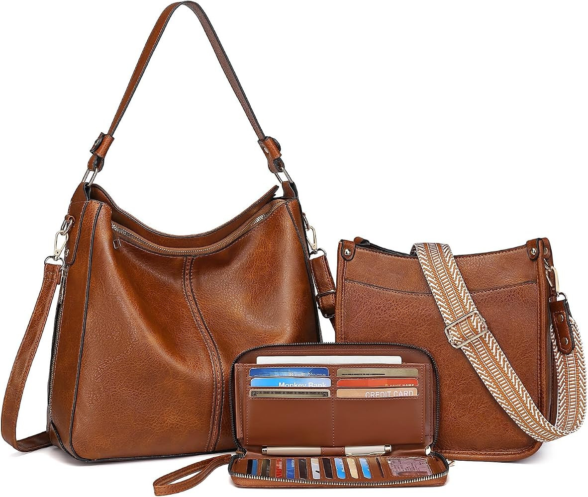 Purses for Women 3PCS, Crossbody Bags Set Large Leather Purse Shoulder Handbags with Wallet Adjus... | Amazon (US)