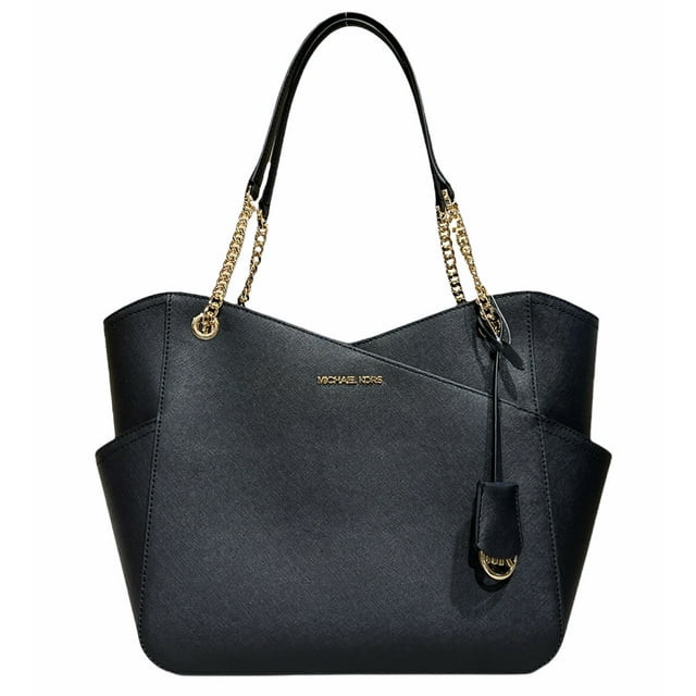 Michael Kors Jet Set Travel Large Top Zip Chain Tote Black Saffiano Leather | Walmart (US)